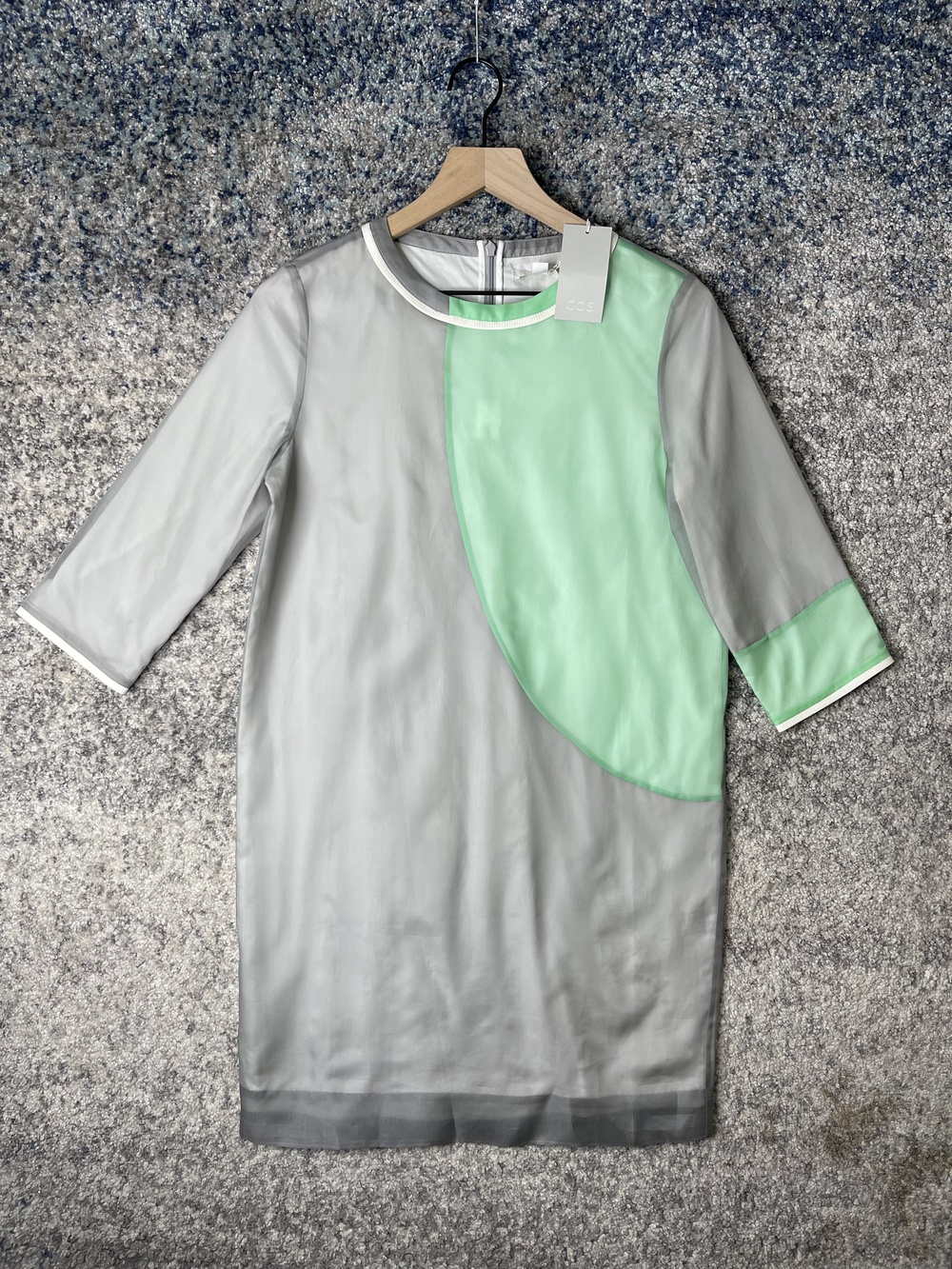 COS Dress Womens Small US 6 Gray Green Silk 3/4 Sleeve Sheath Modern Minimalist